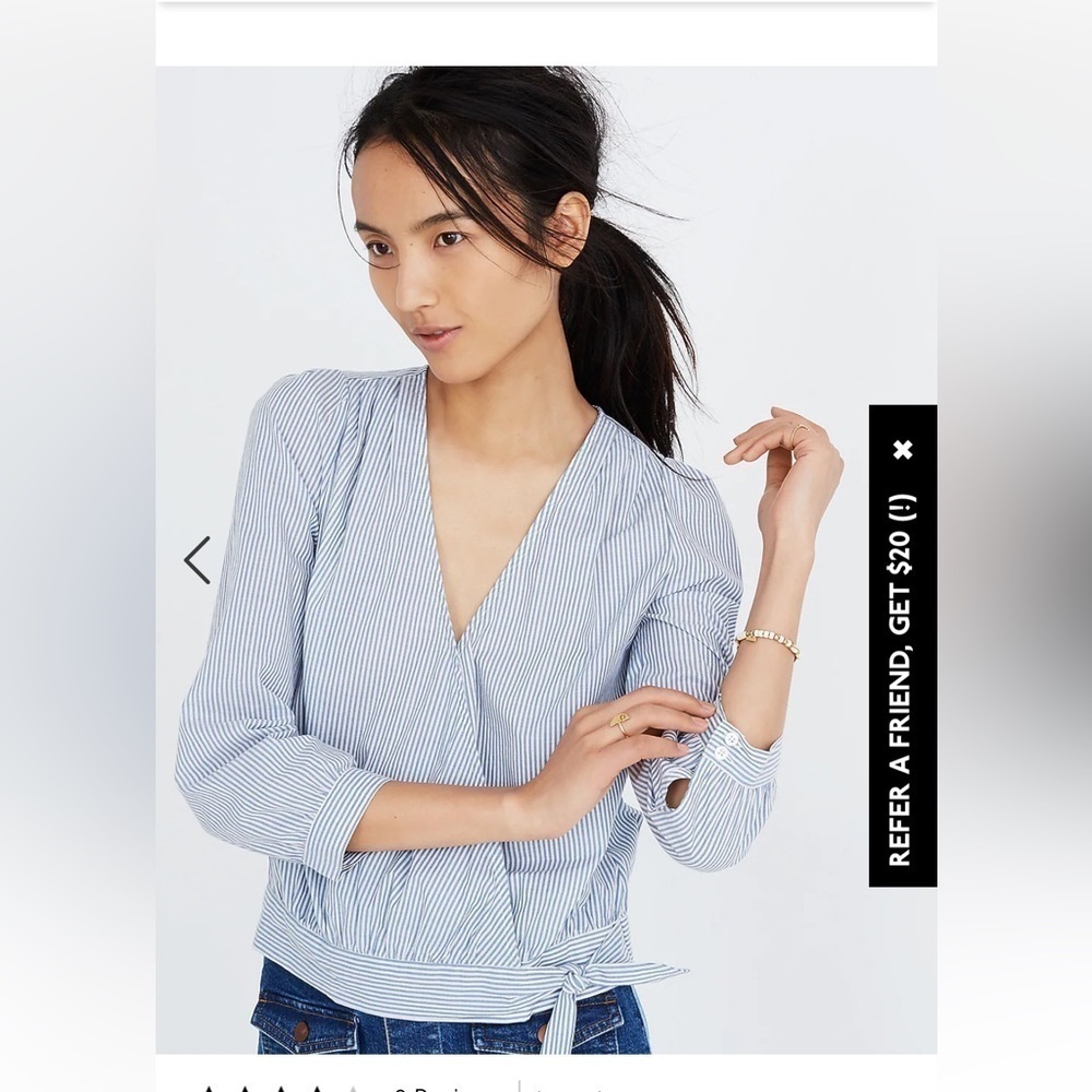 Madewell blue Albury stripe long sleeve wrap blouse top size L